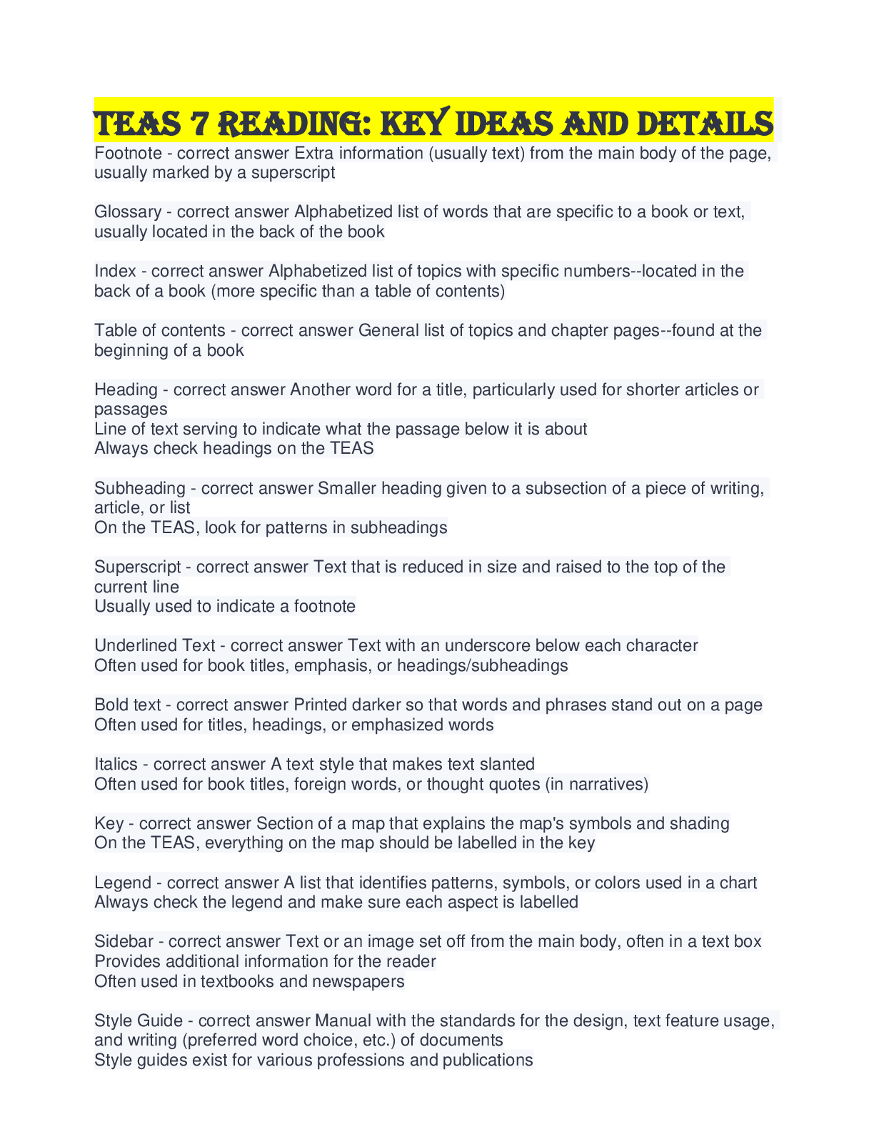 TEAS 7 Reading Key Ideas and Details Browsegrades